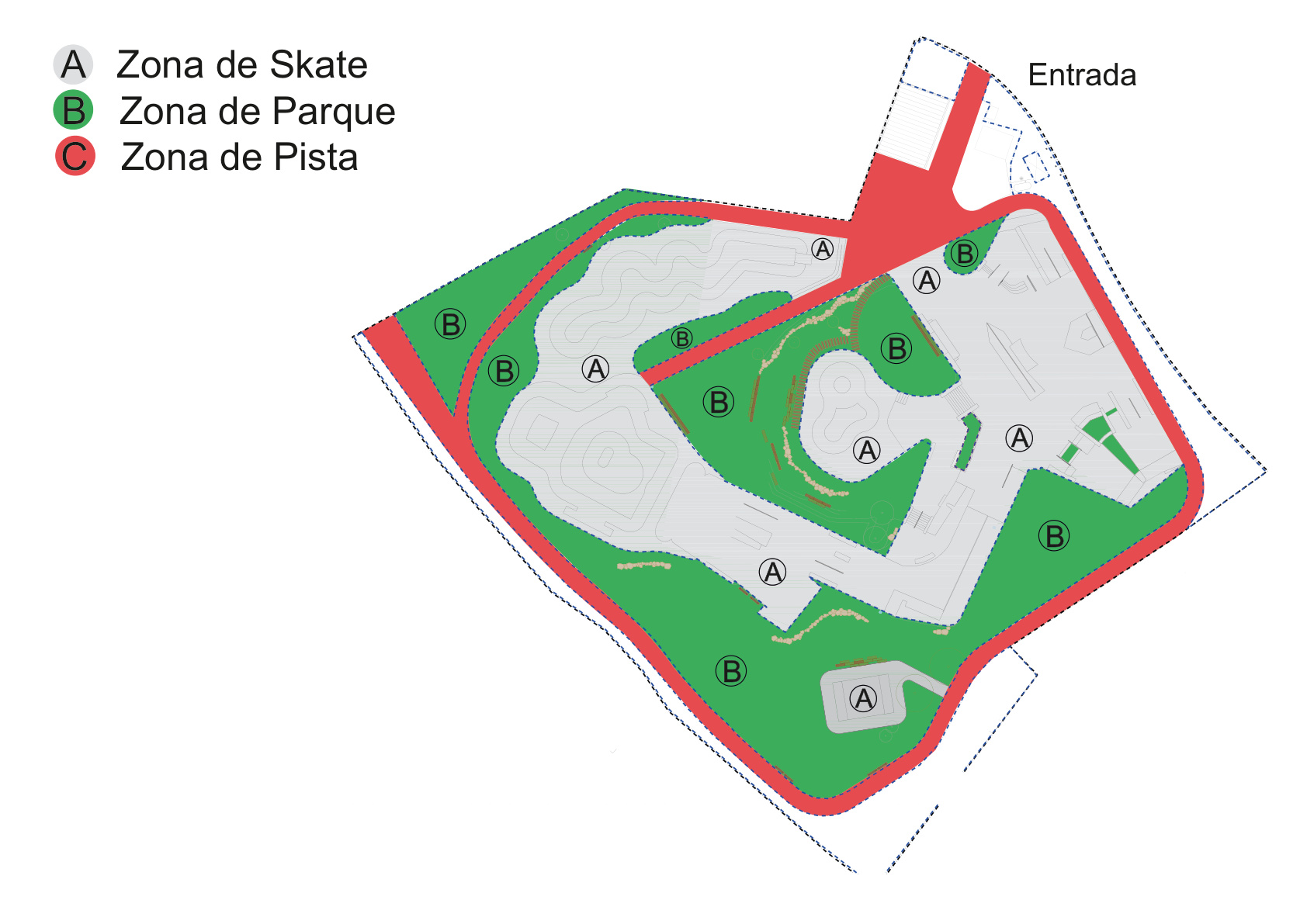 Mapa das zonas do Parque das Gerações